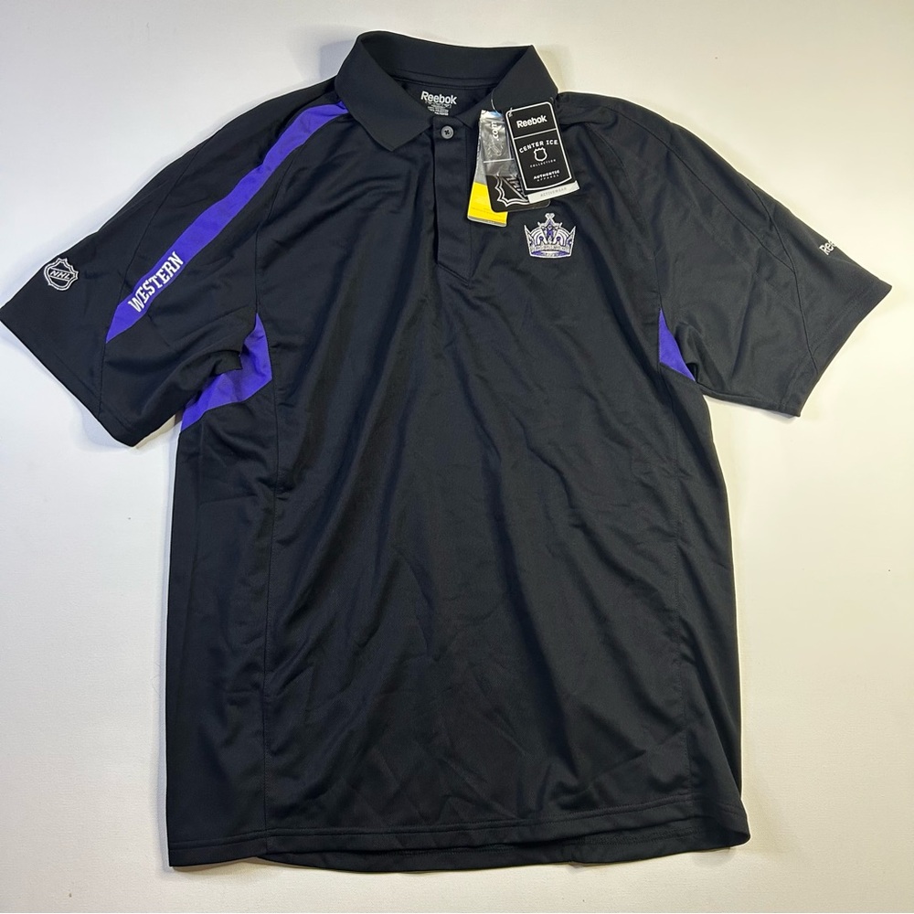 LA Kings NHL Hockey Reebok Play Dry Mens Medium Authentic Black Polo Shirt NEW